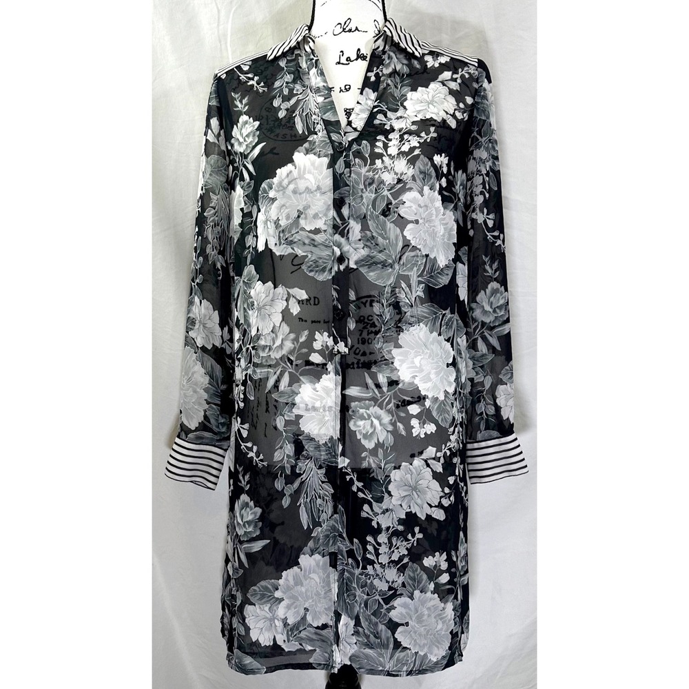 INC International Concepts Floral Tunic Women's PS Petite S Stripe Semi Sheer - Picture 6 of 13